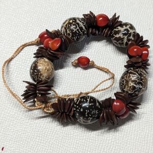 Handcrafted Red and Brown Beaded Bracelet Hawaiian